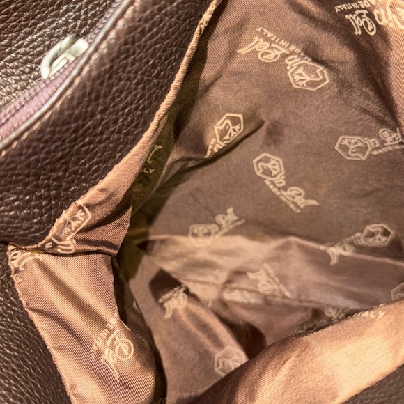 Vintage Italian Dark Brown Pebbled Leather Shoulder Bag Tote Bag - Picture 9 of 14